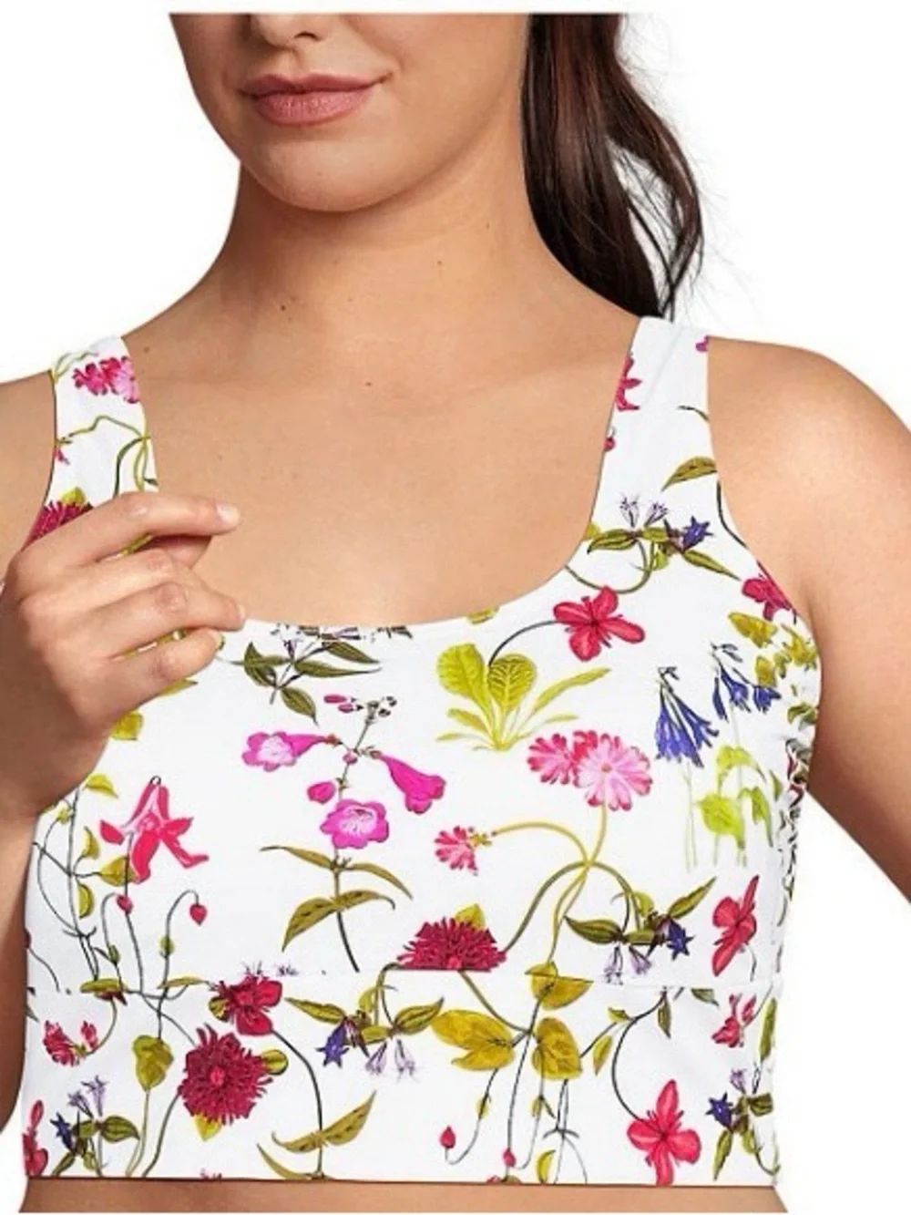 Land's End Tugless Tankini top white multi garden floral size medium 10-12